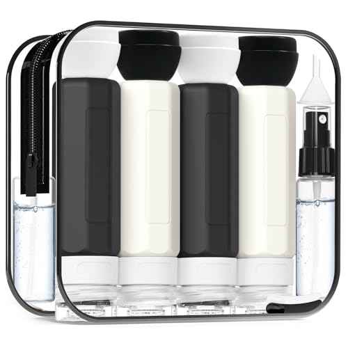 Redfly 17PCS Travel Bottles for Toiletries, TSA Approved Leak Proof Refillable Travel Size Containers, Silicone Travel Kit for Shampoo, Conditioner, Lotion & Creams Black&White
