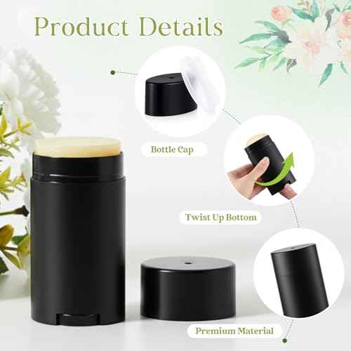 30 Pack 75ml/2.5oz Empty Deodorant Containers, Bottom Filling, Black Plastic Oval Refillable Deodorant Containers Twist up Oval Lip Balm Tube for DIY Deodorants Lipstick Crayon Lotion