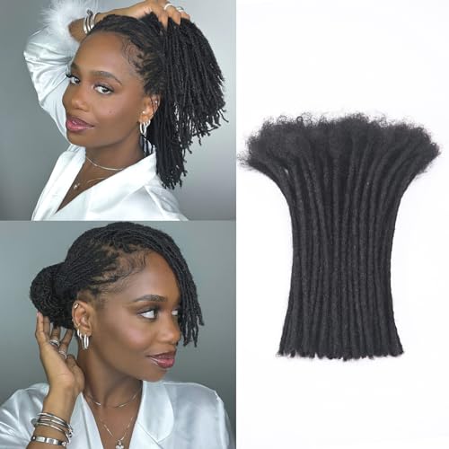 4 inch 0.4cm Thickness Loc Extensions Human Hair 100 Strands Dreadlock Extensions Human Hair For Women Men 100% Full Handmade Permanent Loc Extensions Can Be Dyed And Bleached Curled (Natual Black)