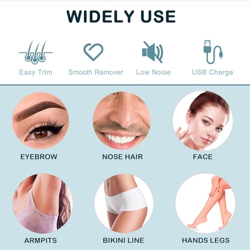 Eyebrow Facial Trimmer for Women - 2 in 1 Rechargeable Face Eye Brow Shaver - Face Remover Peach Fuzz Painless Facial Removal Built-in LED Light for Lips Arm Nose Hair Bikini Line Body (Pink)