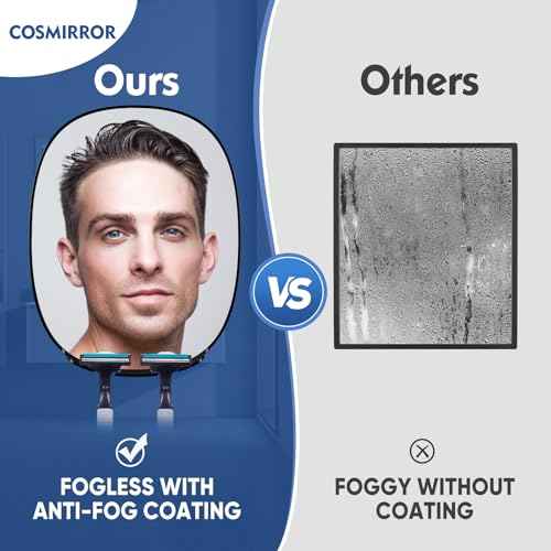 COSMIRROR Shower Mirror Fogless for Shaving with Updated Adhesive, 360¡Æ Rotation, Two Razor Holders No-Drilling Fogless Mirror for Shower, Shatterproof & Waterproof Bathroom Shaving Mirror Black