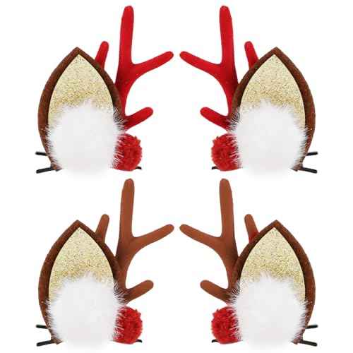 Boobeen Christmas Hair Clip - 2 Pairs Cute Reindeer Antlers Ears Accessory Headdress Hairpin for Party (10-13)
