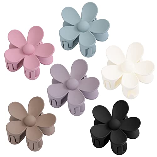Non-Slip Large Claw Clips for Women - 3.15 Inch Matte Daisy Hair Accessories, Strong Hold for Thick and Thin Hair, 6 Pack