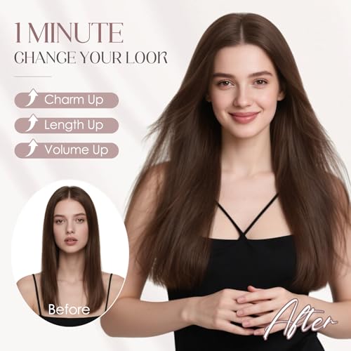 MY-LADY Halo Hair Extensions Real Human Hair for Women Dark Brown Clip in Remy Hairpiece with Adjustable Invisible Wire 20 Inch 70G