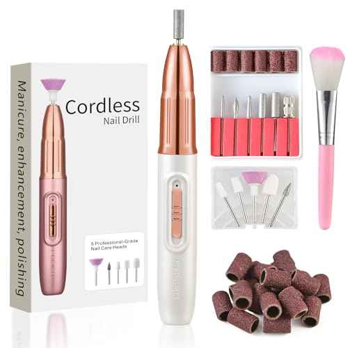 Electric Nail Drill - Cordless Nail Drill with 11 Drill Bits - Electric Nail File for Acrylic Gel Dip Powder Nails, Nail Filer Electric for Manicure Pedicure Polishing Shape (White)
