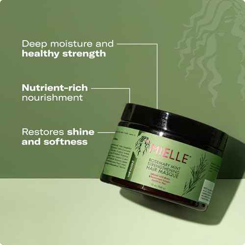 Mielle Organics Rosemary Mint Strengthening Hair Mask for Damaged Hair - Deep Conditioning Treatment Enriched with Biotin, Honey & Coconut Oil - Helps Encourage Longer, Healthier Strands (12 Oz)