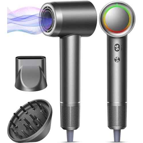 Hair Dryer - 1 Min Fast Drying, High-Speed Blow Dryer with 500 Million Negative Ions, No Heat Damage, Low Noise, Lightweight, Professional Hairdryer with Diffuser & Nozzle, Gunmetal