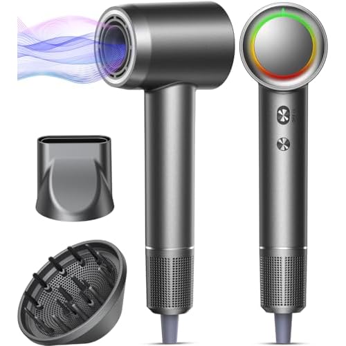 Hair Dryer - 1 Min Fast Drying, High-Speed Blow Dryer with 500 Million Negative Ions, No Heat Damage, Low Noise, Lightweight, Professional Hairdryer with Diffuser & Nozzle, Gunmetal