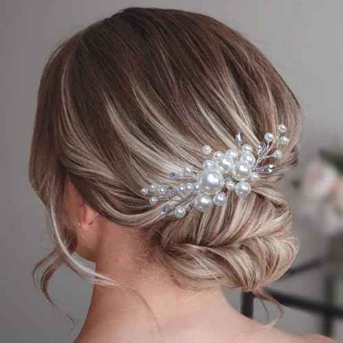 Evild Pearl Hair Accessories Wedding Bride Hair Comb Bridal Hair Pieces for Women (Silver)
