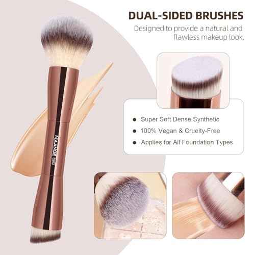 MAANGE 20 PCS Foundation Makeup Brush Set, Double-ended Kabuki Contour Brush for Liquid Powder Concealer Blending Blush Face Makeup Tools (Coffee)