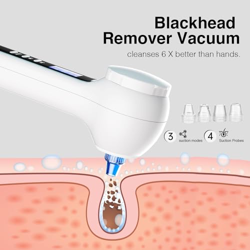 Face Scrubber Exfoliator with LCD Screen,Rechargeable Facial Cleansing Brush IPX7 Waterproof 3 in 1 Blackhead Remover Vacuum for Exfoliating,Massaging and Deep Pore Cleansing