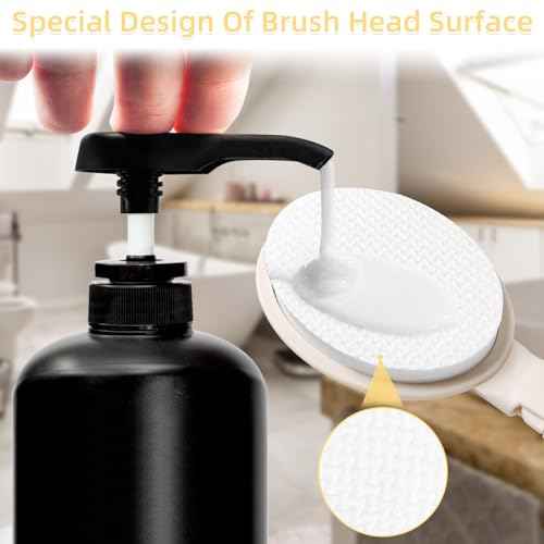 LFJ 19" Long Handle Shower Sponge Brush Set, 3 in 1 Body Brush, Bath Sponge and Lotion Applicator Improved Skin Health, Suitable for Men and Women (White Brush-1P)