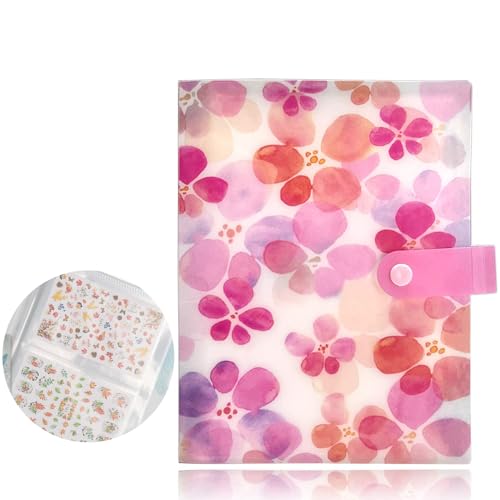 80 Slots Collecting Album for Nail Polish Strips Full Nail Wraps Toenail Stickers Empty Storage Binder Book Water Transfer Nail Decals Nail Art Stickers Storage Book (Flower, 3.7 * 5.1inch)
