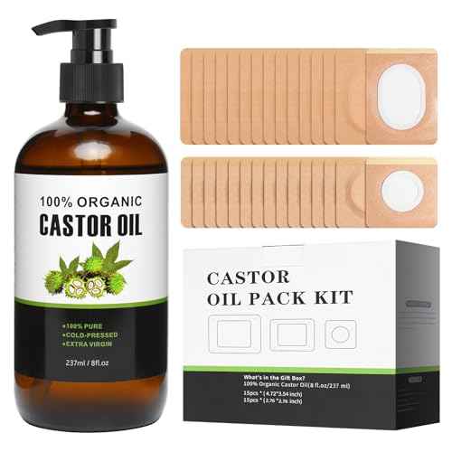 Castor Oil Patches Kit 30 Pack, With 8 oz Organic Cold Pressed Castor Oils, Comfortable Organic Cotton Castor Oil Pack Wrap for Stomach, Belly Button and Liver Detox Ect, Easy of Use and Hygienic