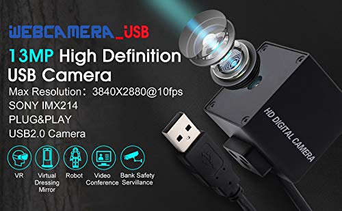 13mp USB Camera with Microphone Autofocus Audio Video Webcam for Computer Mini UVC USB2.0 PC Camera with Metal Case Industrial Embedded USB with Camera IMX214 Web Camera for Laptop Jetson Nano
