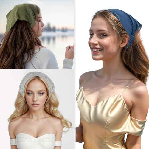 6Pack Scarf Headband Women¡¯s Triangle Scarf Elastic Boho Bandana Head Scarves with Clips Non Slip Hair Kerchief