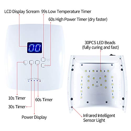 Rechargeable UV LED Nail Lamp, Professional Cordless UV Light for Nails Nail Lamp Machine with Automatic Sensor, 5 Timer Setting Fast Nail Light Curing Lamp for Salon & Home