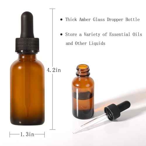 Dropper Bottle,1 oz 4 Pack Glass Droppers Bottle for Oils Eye Dropper Small Travel Oil Amber Dropper with 1 Funnel & 6 Labels - Essential Oils Bottles Tincture Bottles With Dropper Leakproof