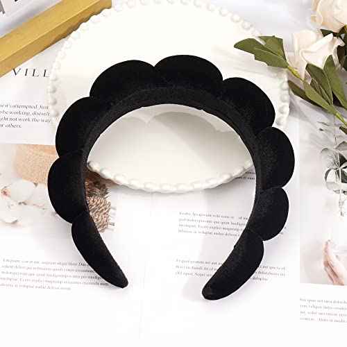 Ayesha Spa Headband for Women Sponge Headband for Washing Face Clouds Soft Hairband Makeup Headbands for Women Girls Shower Makeup Skincare (Black)