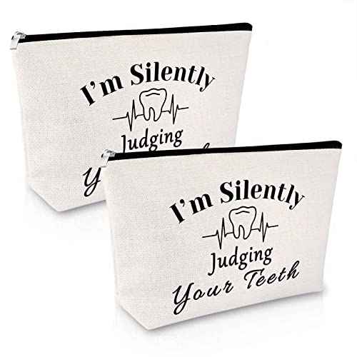 Sfodiary 2Pcs Dentist Gifts for Women Makeup Bag Dental Hygienist Appreciation Gifts Cosmetic Bag Dentist Thank You Presents Birthday Christmas Retirement Presents for Dental Assistant Travel Pouch