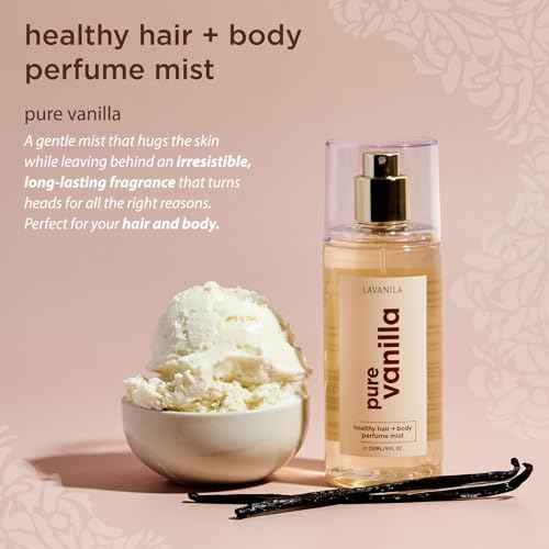 Lavanila Pure Vanilla Healthy Hair + Body Perfume Mist, 5 Fl Oz - Sweet & Warm Fragrance Spray Formulated with Jojoba Oil, Madagascar Vanilla, Tonka Bean, Heliotrope
