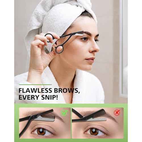 BALUCA Eyebrow Scissors with Comb | Professional Stainless Steel Eyebrow Trimmer for Women & Men | Dual-Design Precision Eye Brow Trimmer Scissors for Effortless Grooming, Silver (Black)