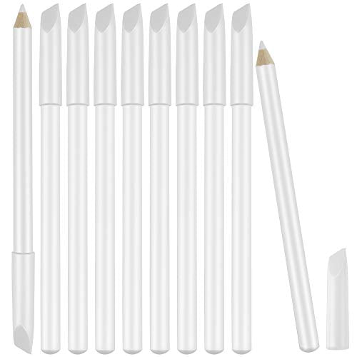 Maitys 10 Pieces White Nail Pencil 2-in-1 Whitening French Manicure Pencil Under Nail with Cuticle Pusher for Manicure Supplies Art DIY Tool