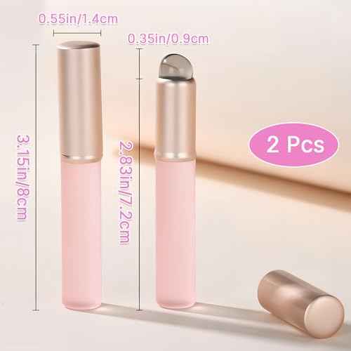 2 Pcs Silicone Lip Brush with Cap for Lipstick Lip Gloss(Pink)