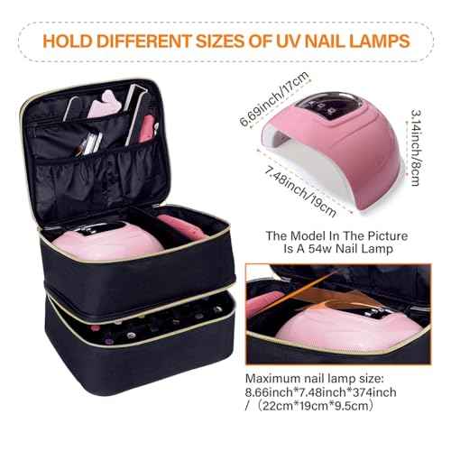 Nail Polish Organizer, Handheld Double Layer Organizer Holds 30 Bottles (15 ml/0.5 floz) with Adjustable Dividers for Nail Polish Small Manicure Lamp Manicure Tools Essential and Travel,Black