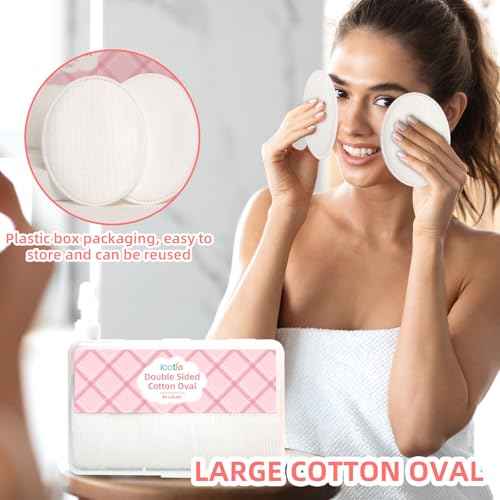 Large Oval Cotton Pads, 80 Count, Multi-Layer, Lint-Free, Dual-Sided, Ultra-Soft Cotton Oval Pads for Makeup Removal, Cleansing, and Toner Application