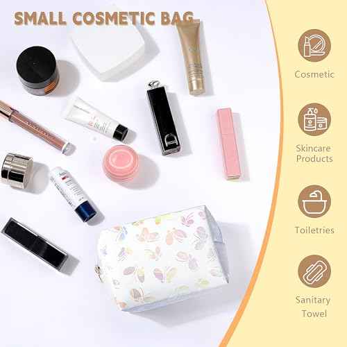 3.9" Mini Makeup Bag, Small Makeup Bag for Purse, Portable Mini Makeup Pouch for Lipsticks, Chapsticks, Coin, Earphone, Credit Card (White Butterfly)