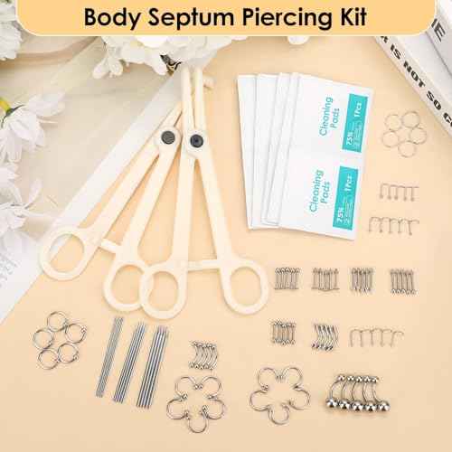 104PCS Body Septum Piercing Kit with 14G/16G/20G Piercing Needles Piercing Jewelry and Tool Set for Ear Nose Belly Button Nipple Lip Cartilage Eyebrow Tongue Navel Piercing Kit for All Piercings