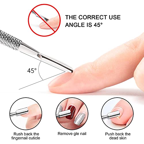 2 Pcs Cuticle Pusher Cutter and Remover, Professional Double Ended Stainless Steel Dual Head Cuticle Pusher Tool Nail Care Polish Remover Cuticle Trimmer, Durable Manicure and Pedicure Tool (Silver)