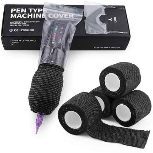 250pcs Sealable Large Tattoo Machine Covers with Grip Tape - 2.56 x 7.87" Tattoo Pen Covers & 4pcs Grip Wrap, Tattoo Setup Kit for Pen Machine - Pro Tattoo Supplies & Accessories (250pcs+4pcs Clear)