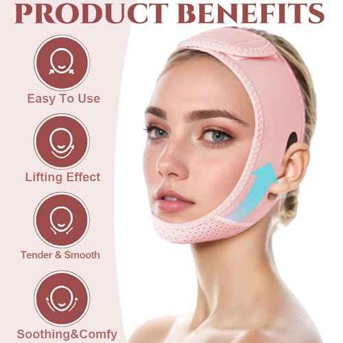 V Line Lifting Mask Chin Strap for Sleeping, V Line Lifting Mask for Women,Jaw Exerciser£¬Medium,LightPink