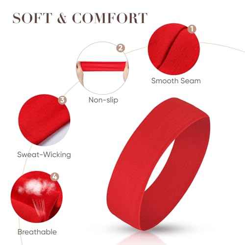 9 Pack Headbands for Women Non Slip - Fabric Elastic Hair Bands for Women's Hair, Soft Cotton Cloth Stretchy Sport Headbands, Sweat Absorption Athletic Hairbands for Workout Yoga Running - A