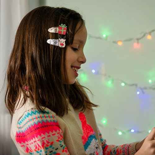 5pcs Christmas Hair Clips for Girls, Cute Reindeer Hair Clips Sparkly Sequins Hairclips Glitter Santa Clause Hair Barrettes Snap Clips, Christmas Hair Accessories Party Favors Gifts for Girls Toddlers