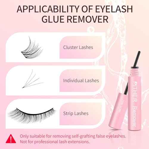 Lash Remover for Lash Extensions 10ml, Eyelash Glue Remover Self-Use at Home DIY Eyelash Extension Remover Non-irritating Soothing Oil Texture Lash Clusters Clear Remover PITHER