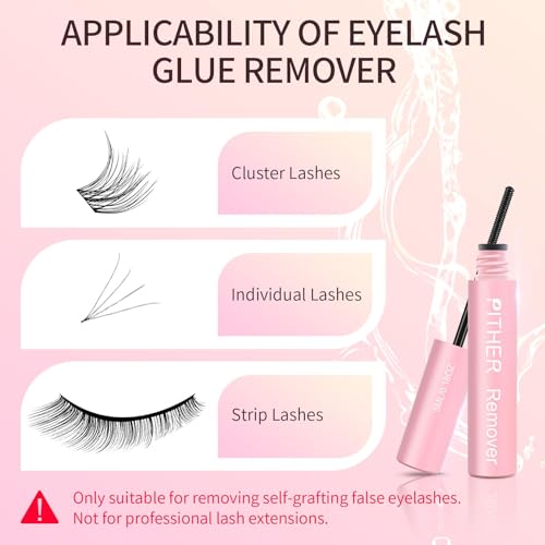 Lash Remover for Lash Extensions 10ml, Eyelash Glue Remover Self-Use at Home DIY Eyelash Extension Remover Non-irritating Soothing Oil Texture Lash Clusters Clear Remover PITHER