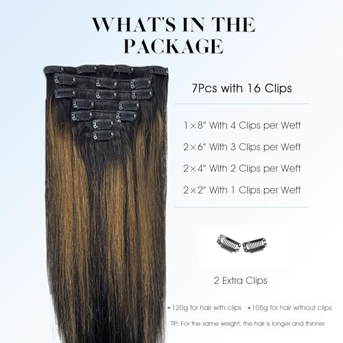 SIYUSI Clip in Hair Extensions Real Human Hair, 100% Brazilian Remy Human Hair Clip Ins, Invisible & Scalp-Friendly, Natural Black Mixed Chestnut Brown,7Pcs 4.23oz, 18 Inch