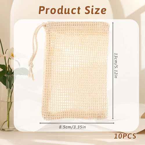 10 PCS Soap Bags Natural Sisal Soap Saver for Foaming and Drying Bubble Mesh Soap Scrubber Pouch Handmade Cotton Bag with Drawstring Body Facial Cleaning Bath Shower Tool