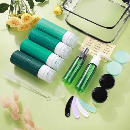 GLAMFIELDS Travel Bottles for Toiletries,TSA Approved 3.3oz Size LeakProof Silicone Toiletry Containers for Shampoo, Conditioner,Easy to Squeeze£¬Portable Travel Essentials for Lotion(18 Pack) Green