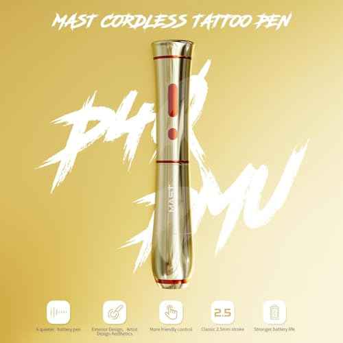 Mast Tattoo P40 Cordless Tattoo Gun Machine Kit - Rotary Tattoo Pen for Eyebrows/Lips/Eyeliner 20Pcs Cartridge Needles Lightweight Slim Body for Artists (Gold)