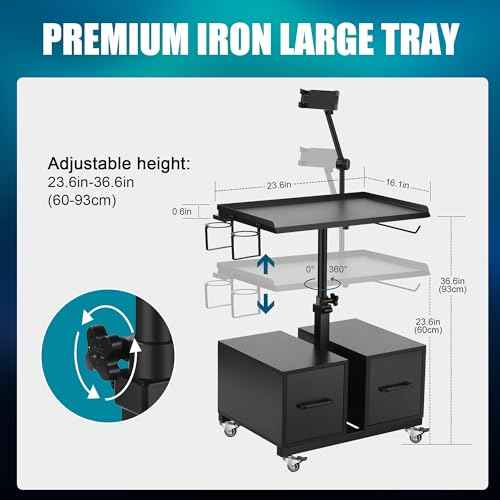 POARMEEY Tattoo Workstation Salon Trolley Cart and Storage Drawers with Wheels,Tattoo Tray Adjustable Height Storage Rolling Tray