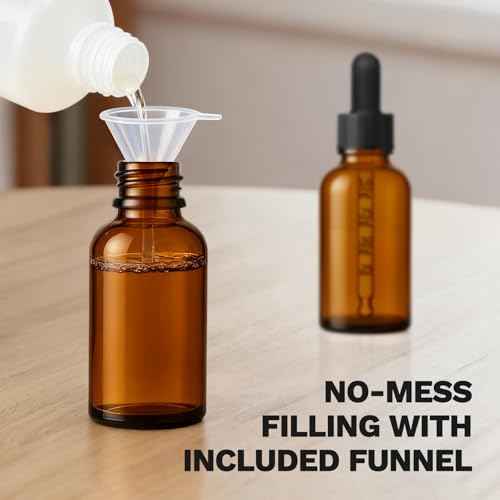 Bumobum 1 oz Dropper Bottle, Amber Glass Dropper Bottle with Measured Dropper, Empty Eye Tincture Bottles with Funnel & Labels for Essential Oils Serums Tavel Liquids, 4 Pack