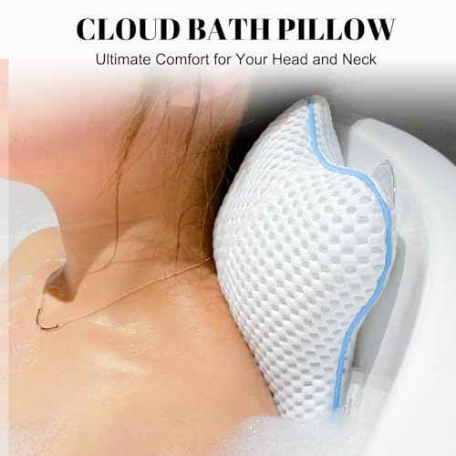 Non Slip Bath Pillow, Luxury Spa Bathtub Head & Neck Rest Support, Permeable Quick Drying Air Mesh Tub Pillow with 4 Large Suction Cups, Fits Any Tubs, Soft and Relaxing