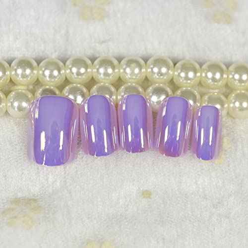 Press On Nails Glossy Short Squoval Stick On Fake Nails Salon DIY Acrylic Manicure Reusable Magic Pink Purple Chrome False Acrylic Nail Art Tips