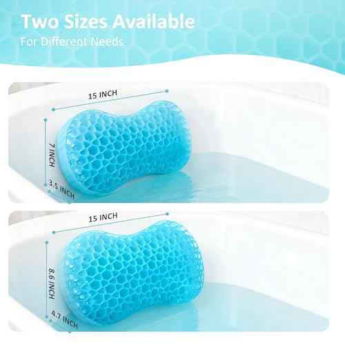 Sunlit Bath Jello Gel Bath Pillows, Lumbar Pillow for Bathtub, Back Support Pillow, Gel Pillow with Non-Slip Suction Cups for Lumbar, Back Rest Support, Fits Curved or Straight Back Tubs, Aqua