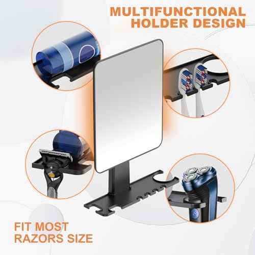 Shower Mirror Fogless for Shaving, Fogless Mirror for Shower with Razor Holder, NO-Drilling & Removable, Shatterproof & Waterproof with 2 Adhesive Hooks