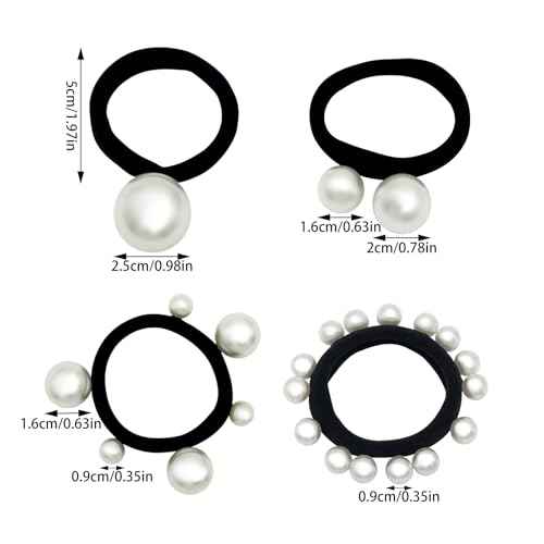 12 Pcs Pearl Elastic Hair Ties Black Ponytail Holders Hair Bands Scrunchies Pearl Hair Ropes Hair Ring Headband Hair Accessories for Women Girls